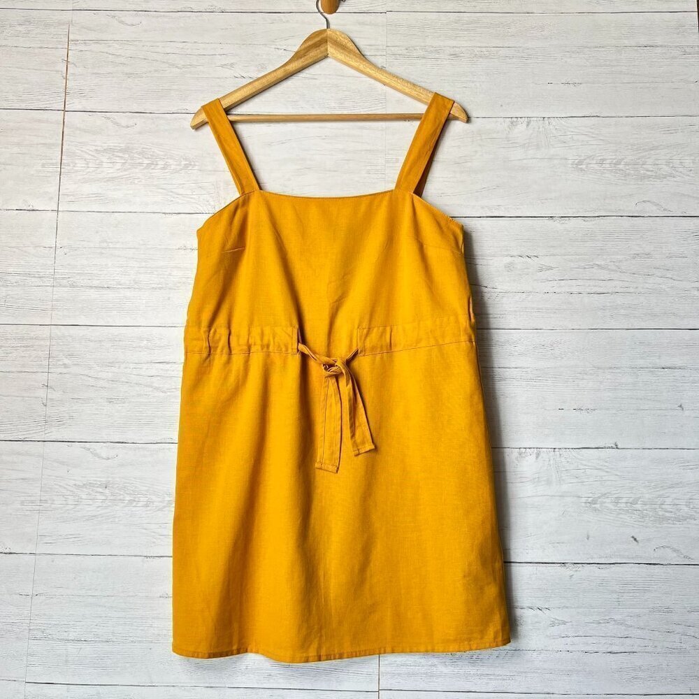 ASOS Dress Womens Size 6 Mustard Gold Linen Blend Mini Belted Lagenlook Beach